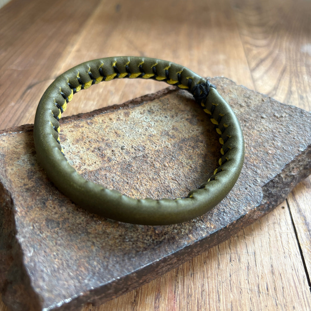 Hand Stitched Leather Bangle—Pickle Rick, made-to-order