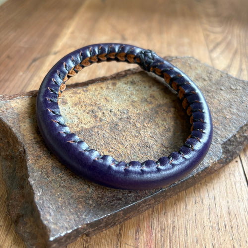 Hand Stitched Leather Bangle—Demure Amethyst, made-to-order