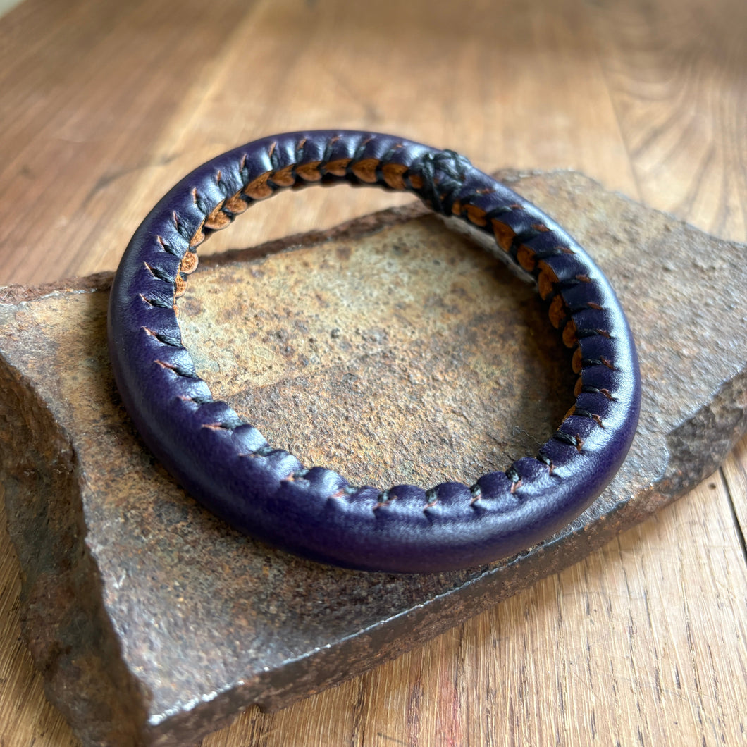 Hand Stitched Leather Bangle—Demure Amethyst, made-to-order
