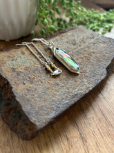 Long Hexagon Quartz and Abalone Doublet Necklace, ready-to-ship