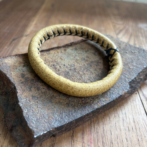 Hand Stitched Leather Bangle—Borealis Lemon Star, made-to-order