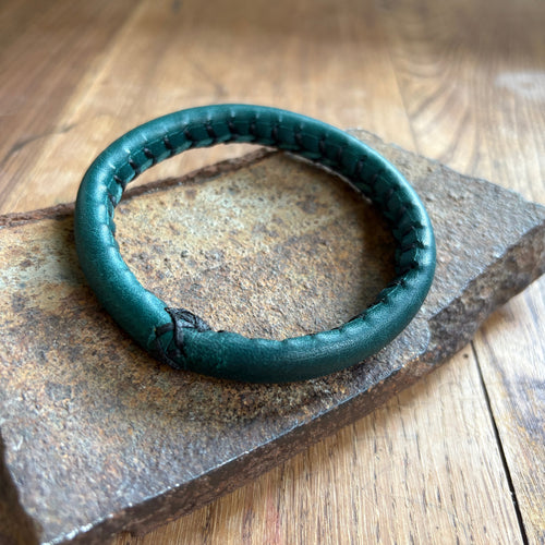 Hand Stitched Leather Bangle—Pueblo: Aqua Marine, made-to-order