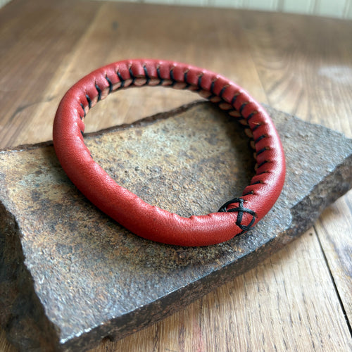 Hand Stitched Leather Bangle—Portage Red, made-to-order