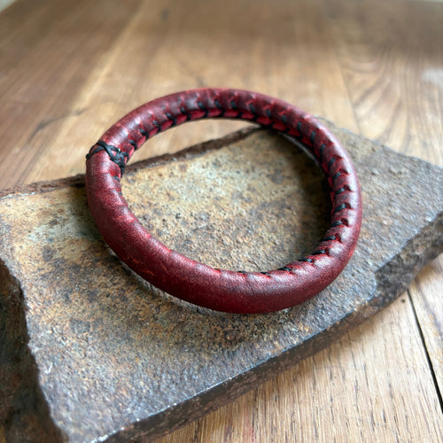 Hand Stitched Leather Bangle—Wrangler Rouge, made-to-order