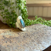 Silver Saddle Ring with Rosecut Labradorite, US 6.5