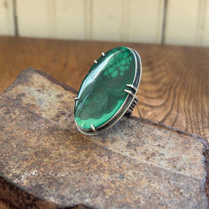 Malachite and Sterling Silver Ring, US 7.5