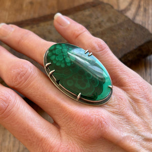 Malachite and Sterling Silver Ring, US 7.5