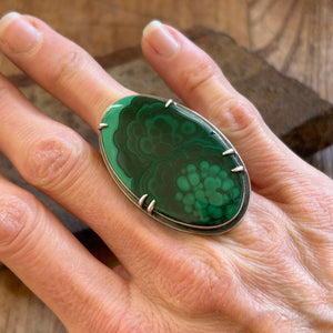 Malachite and Sterling Silver Ring, US 7.5