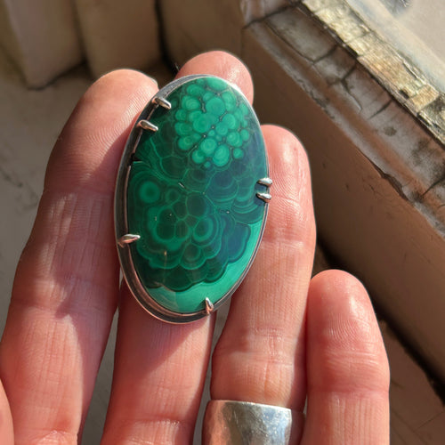 Malachite and Sterling Silver Ring, US 7.5