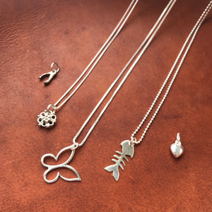 Fish Bones Charm Necklace, Sterling Silver