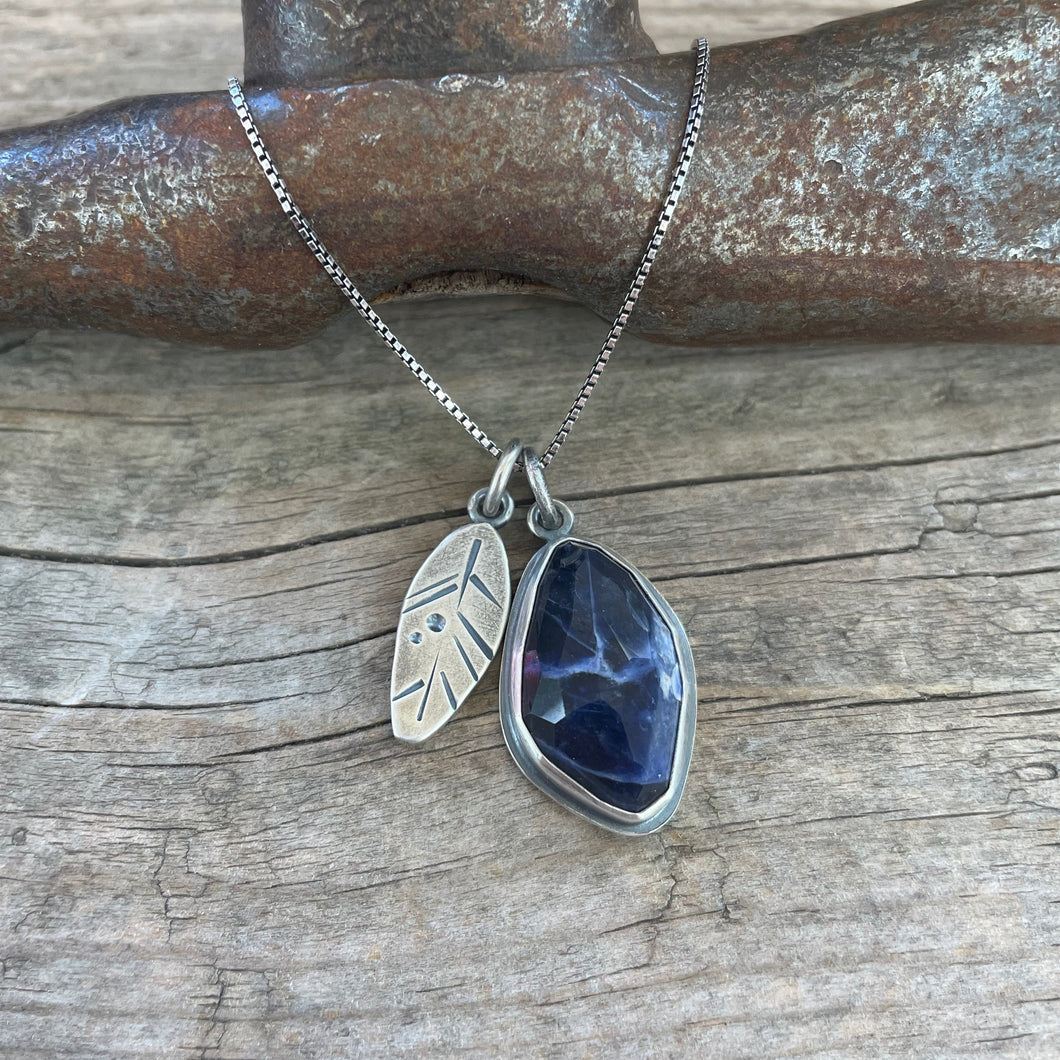 Sodalite and Leaf Charm Necklace, ready-to-ship