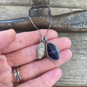 Sodalite and Leaf Charm Necklace, ready-to-ship