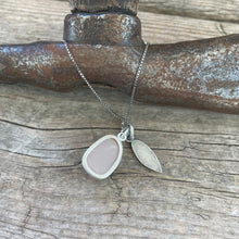 Peach Moonstone and Leaf Charm Necklace, ready-to-ship