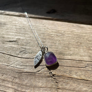Amethyst and Leaf Charm Necklace, ready-to-ship