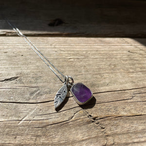 Amethyst and Leaf Charm Necklace, ready-to-ship