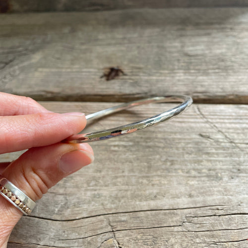 Thick Silver Bangle, Hammered