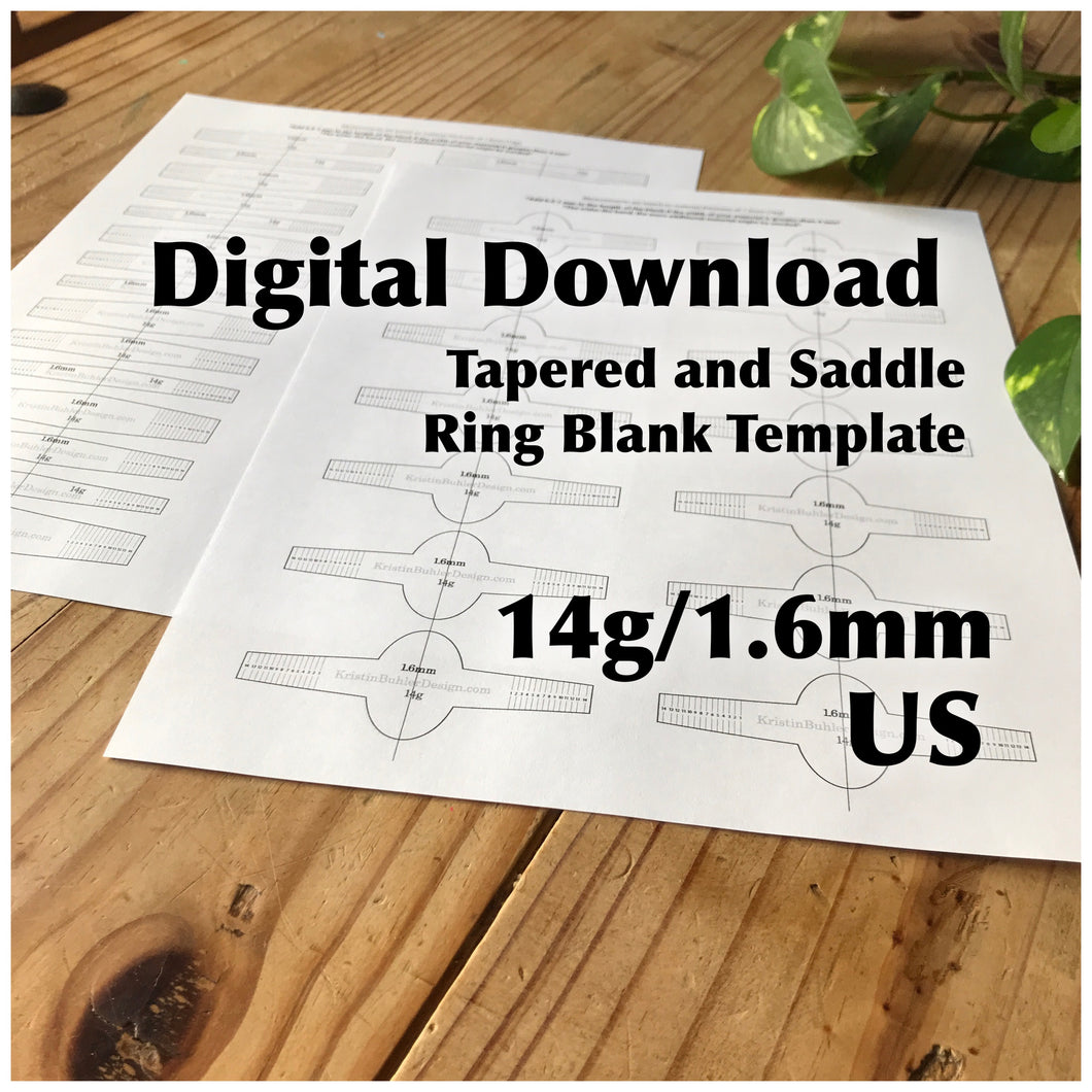 Ring Blank Template—US Sizes, 14g/1.6mm—Saddle Ring and Tapered Band—Digital Download