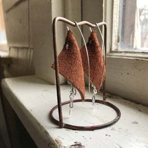 Cascading Grow Earrings with Salvaged Leather, ready-to-ship