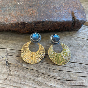 Brass and Labradorite Starburst Earrings, ready-to-ship