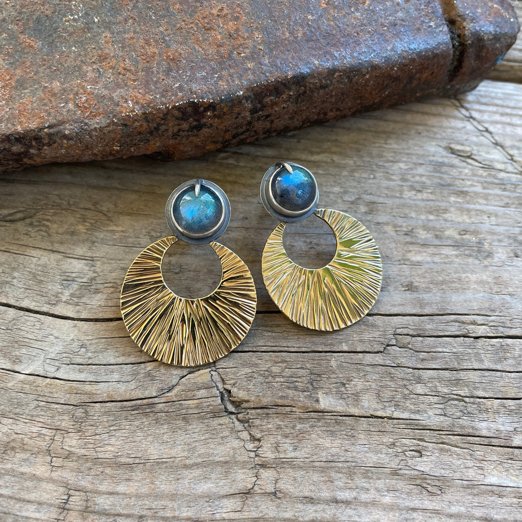 Brass and Labradorite Starburst Earrings, ready-to-ship