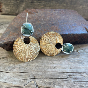 Brass and Emerald Starburst Earrings, ready-to-ship