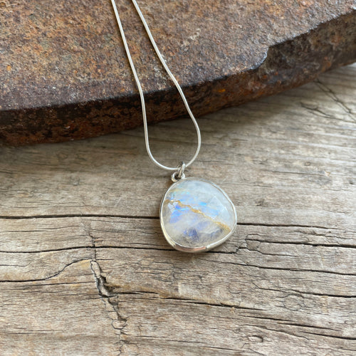 Rainbow Moonstone Necklace with Kintsugi, ready-to-ship