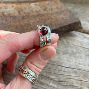 Silver and Garnet ring stack, US 8.5, ready-to-ship