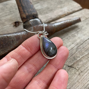 Purple Teardrop Labradorite Necklace, ready-to-ship