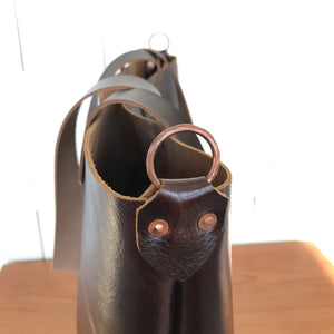 Glossy Dark Brown Leather Over-Sized Tote Bag, ready-to-ship