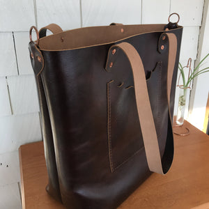 Glossy Dark Brown Leather Over-Sized Tote Bag, ready-to-ship