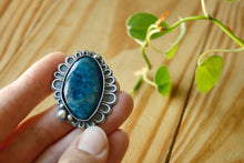 Silver Azurite Ring—Efflorescence Floral Azurite Statement Ring—Finished In Your Size