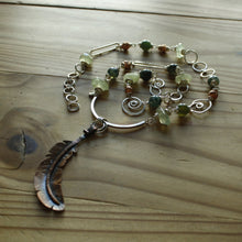 Copper Feather Necklace with Faceted Prehnite, Moss Agate and Copper Lantern Necklace—Ready-to-Ship