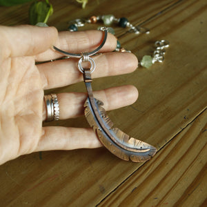 Copper Feather Necklace with Faceted Prehnite, Moss Agate and Copper Lantern Necklace—Ready-to-Ship