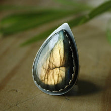 Labradorite Teardrop Ring—US 8.5/8.75—Sterling Silver Statement Ring—Ready-to-Ship