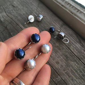 Rustic Pearl Earrings—Organic Bezel Set Fresh Water Pearl Earrings—Ready-to-Ship
