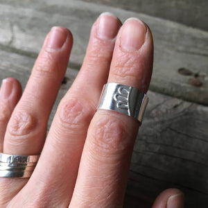 Silver Floral Ring—US 7.25—Wide Silver Efflorescence Band I—Silver Flower Petals on a Wide Silver Ring—Ready-to-Ship