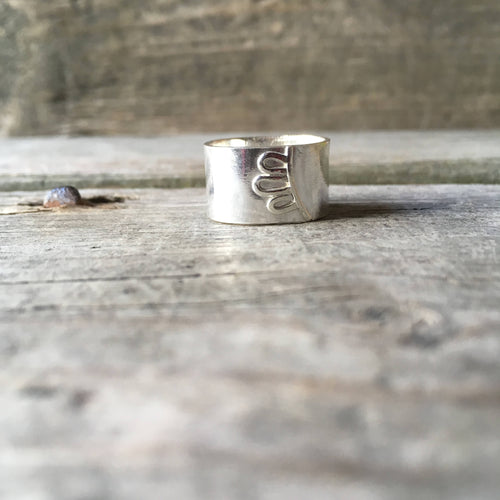 Silver Floral Ring—US 7.25—Wide Silver Efflorescence Band I—Silver Flower Petals on a Wide Silver Ring—Ready-to-Ship