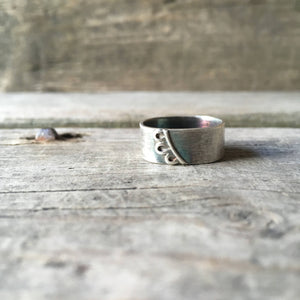 Silver Floral Ring—US 8.5—Wide Silver Efflorescence Band IV—Silver Flower Petals on a Wide Silver Ring—Ready-to-Ship