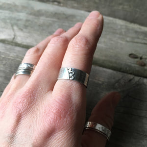 Silver Floral Ring—US 8.5—Wide Silver Efflorescence Band IV—Silver Flower Petals on a Wide Silver Ring—Ready-to-Ship