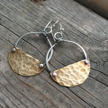 Hammered Riveted Earrings—Half Light Earrings in Brass—Brass Half Circles—Hammered Brass Earrings—Ready-to-Ship