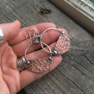 Hammered Riveted Earrings—Half Light Earrings in Copper—Copper Half Circles—Hammered Copper Earrings—Ready-to-Ship