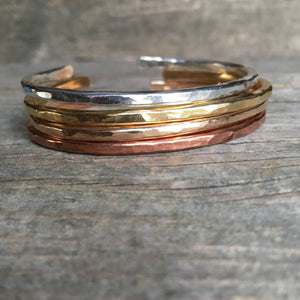 Thick Hammered Cuff—You Choose—Brass, Bronze, Copper or Sterling Silver—Rustic and Textured—Made-to-Order