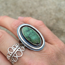 Hubei Turquoise and Silver Ring—US 6.5—Green Oval Turquoise Shadow Box Ring—Ready-to-Ship