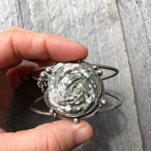 Ocean Jasper Cuff—Carved Stone Cuff Bracelet—Sterling Silver and Fine Silver Cuff—Botanical Jewellery—Succulent Cuff—Ready-to-Ship