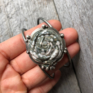 Ocean Jasper Cuff—Carved Stone Cuff Bracelet—Sterling Silver and Fine Silver Cuff—Botanical Jewellery—Succulent Cuff—Ready-to-Ship