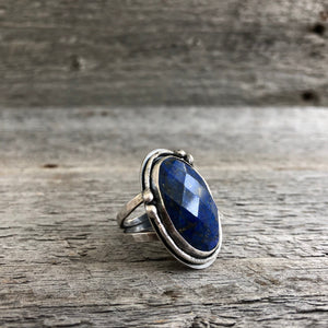 Lapis Statement Ring—US 8—Sterling Silver Oval Lapis Lazuli Statement Ring—Denim Blue Ring—Ready-to-Ship