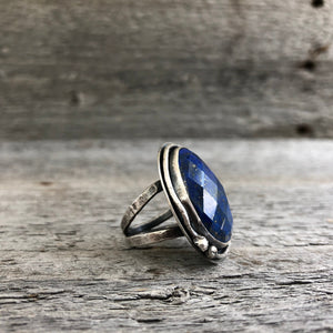Lapis Statement Ring—US 8—Sterling Silver Oval Lapis Lazuli Statement Ring—Denim Blue Ring—Ready-to-Ship