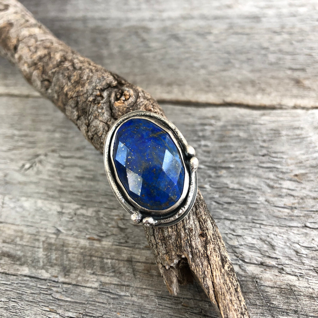 Lapis Statement Ring—US 8—Sterling Silver Oval Lapis Lazuli Statement Ring—Denim Blue Ring—Ready-to-Ship