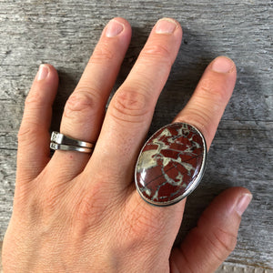 Silver and Jasper Ring—US 6.5—Brecciated Jasper Ring—Sterling Silver Oval Brecciated Jasper Statement Ring—Ready-to-Ship