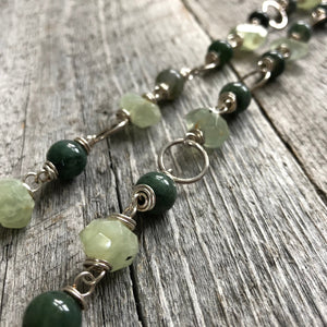 Ocean Jasper and Opal Pendant—Ocean Jasper and Opal Sterling Silver Necklace—Prehnite and Moss Agate Wire Wrapped Necklace—Ready-to-Ship